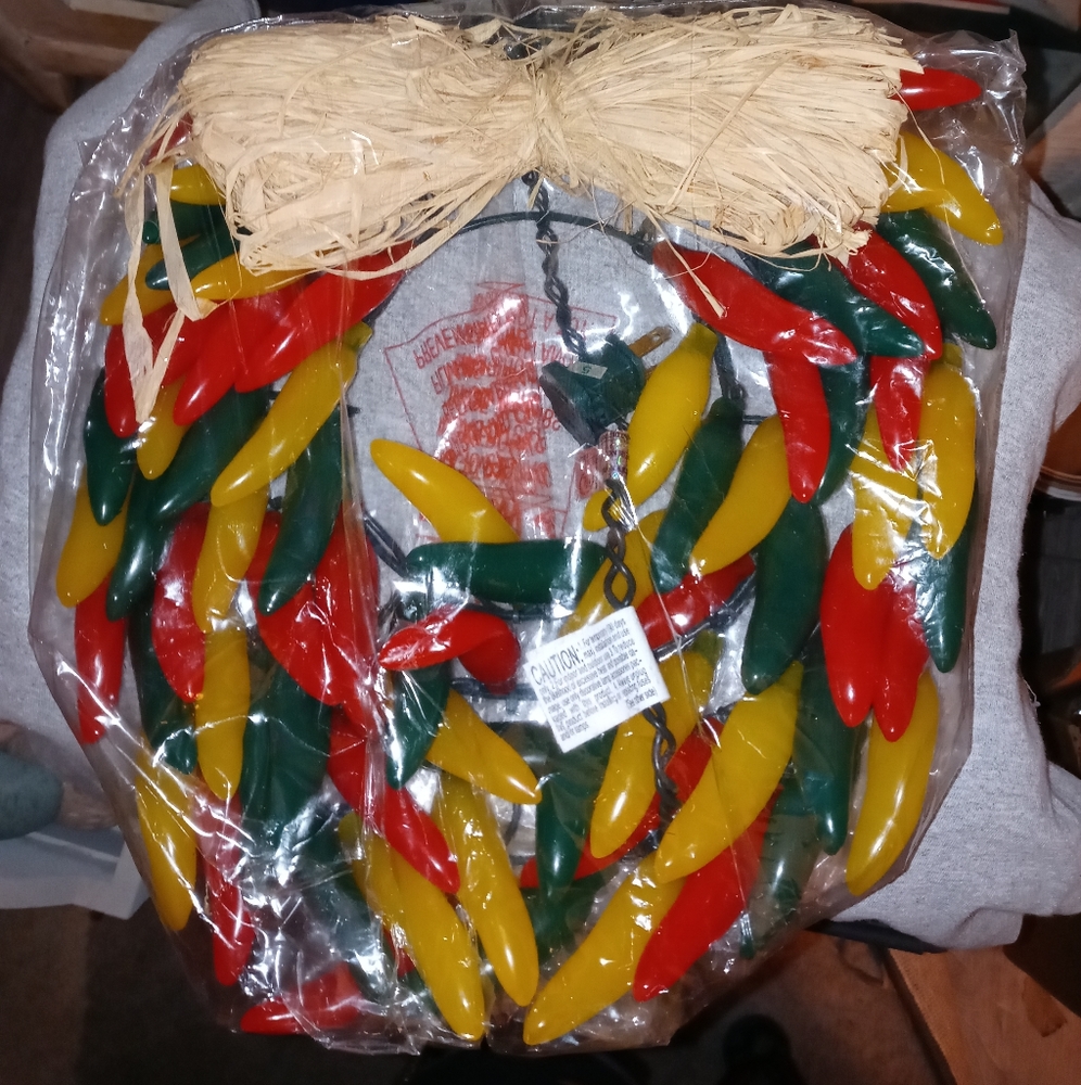 Lighted up chili pepper wreath